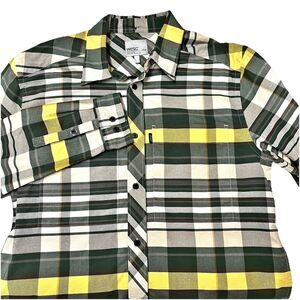 Wesc Green/Yellow Plaid Flannel Long Sleeve Shirt Size Large